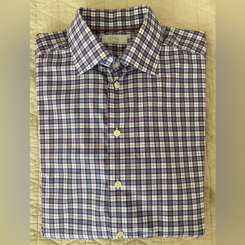 ETON Contemporary Fit Spread Collar Shirt in Check Print Shirt‎ Size 43/17 $295